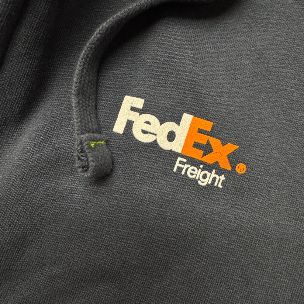 FedEx Freight Work Jacket Blue Hooded Fleece Lined Size XL Full Zip - Picture 2 of 7